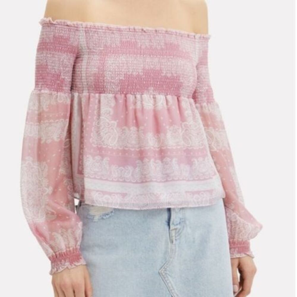 Intermix 100% Silk Penelope Paisley Off the Shoulder Long Sleeve Blouse Size S